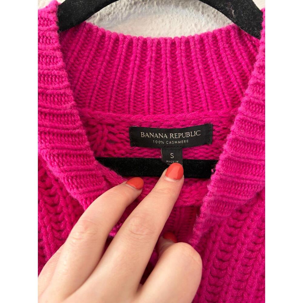 Banana Republic 100% Cashmere cable knit pink mockneck sweater size S. GUC - Picture 2 of 7